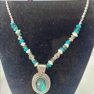Silver and Teal Beaded Necklace